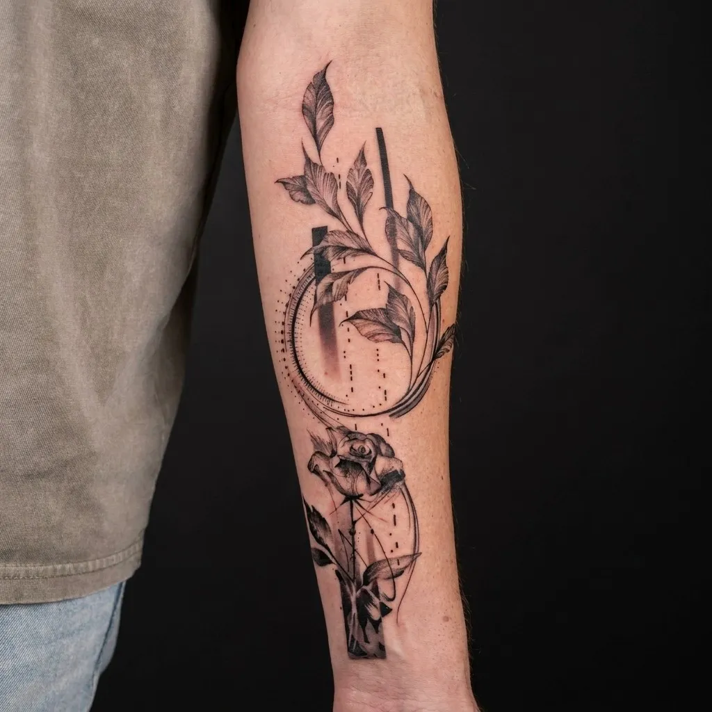 Blomster og linework · Forearm · 30 × 10 cm · 1 økter