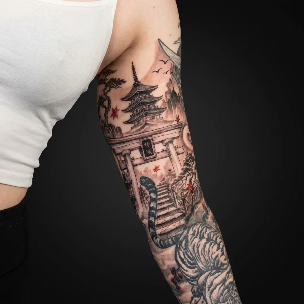 Japansk / oriental / Black & grey-realisme · Inside upper arm · 25 × 15 cm · 1 økter