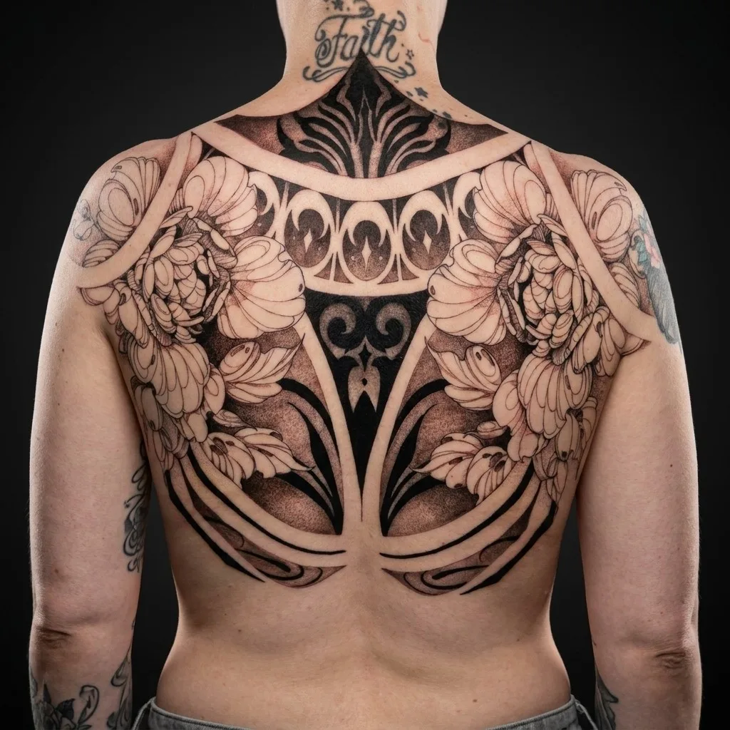 Blomster og linework · Back · 60 × 60 cm · 1 økter