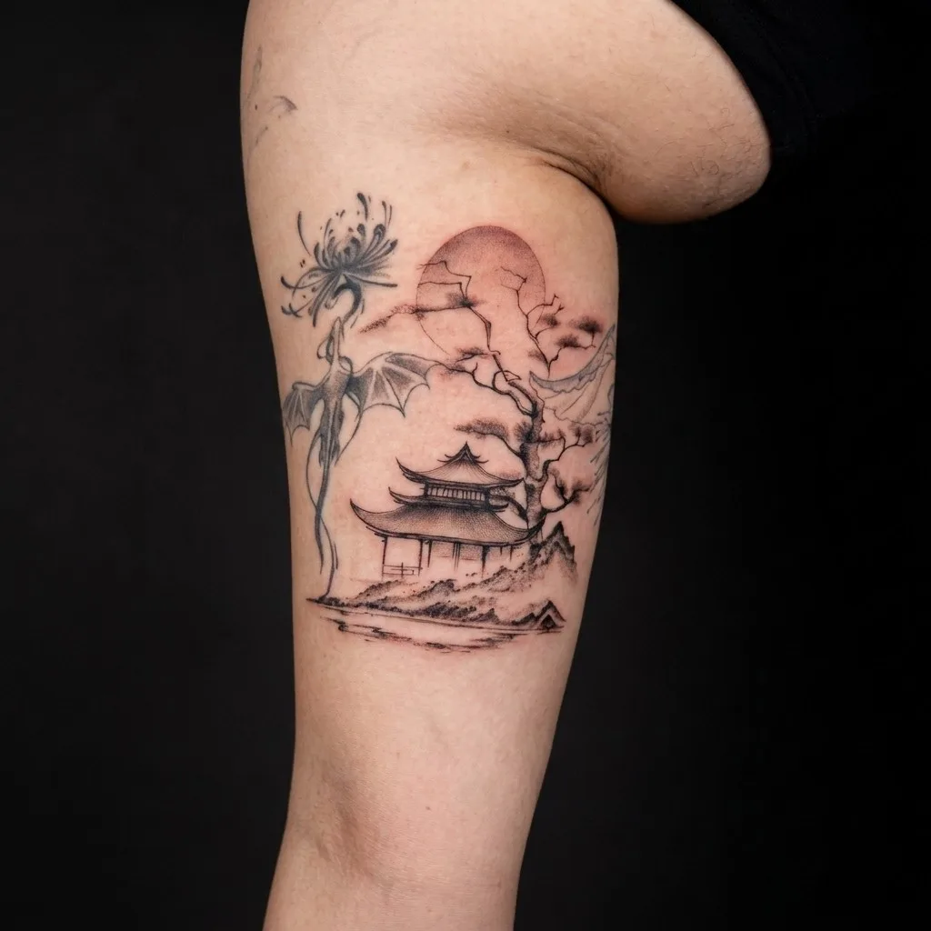 Blackwork & script · Inside arm · 15 × 10 cm · 1 økter