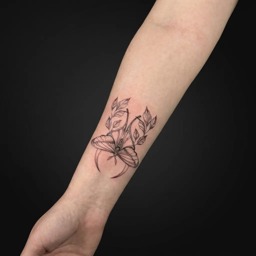 Blomster og linework · Inner forearm · ≈ 13 cm · 1 økter