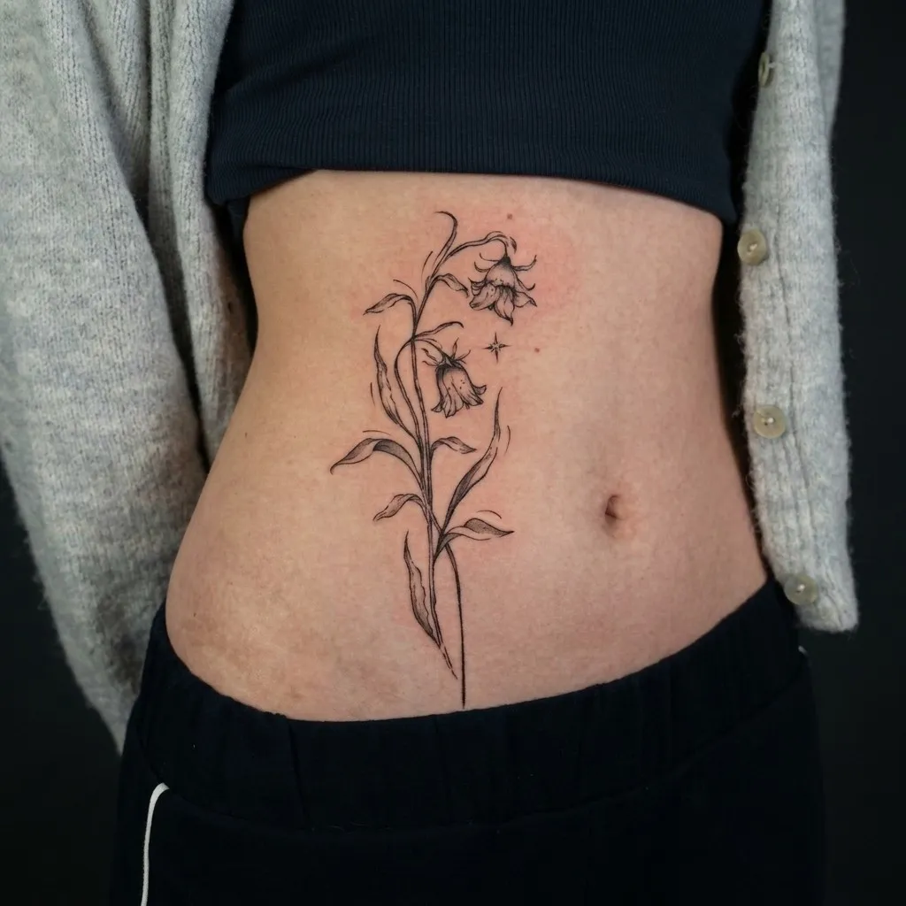 Blomster og linework · Side torso · ≈ 30 cm · 1 økter